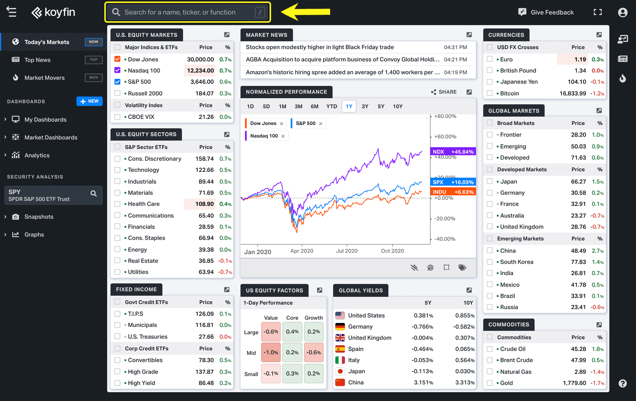 Command bar & Search on Koyfin