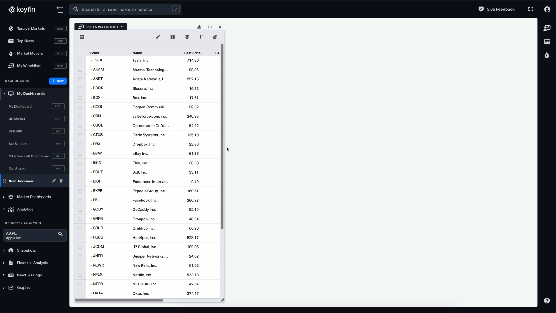 Change the loaded security in the graph on Koyfin