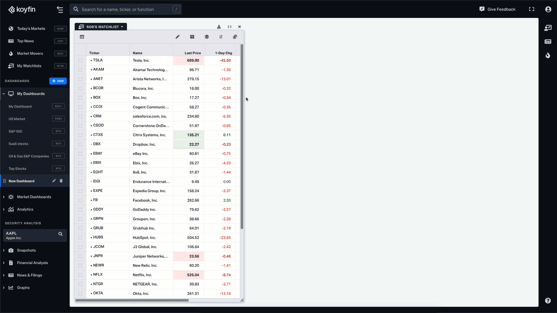 Replace the tickers in the current graph on Koyfin