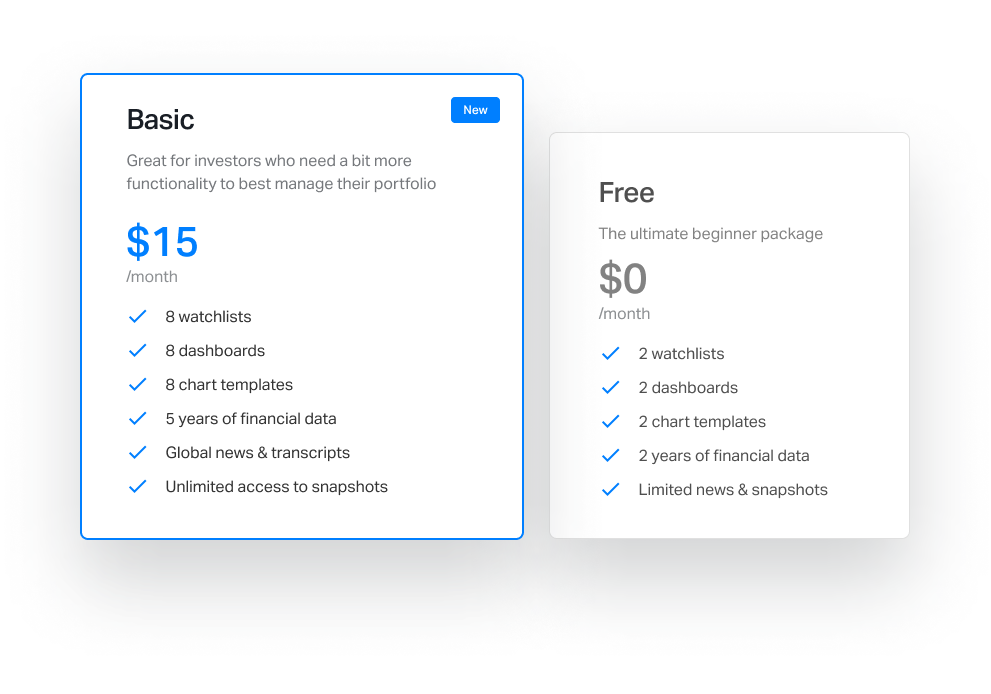 Basic and Free plans at Koyfin
