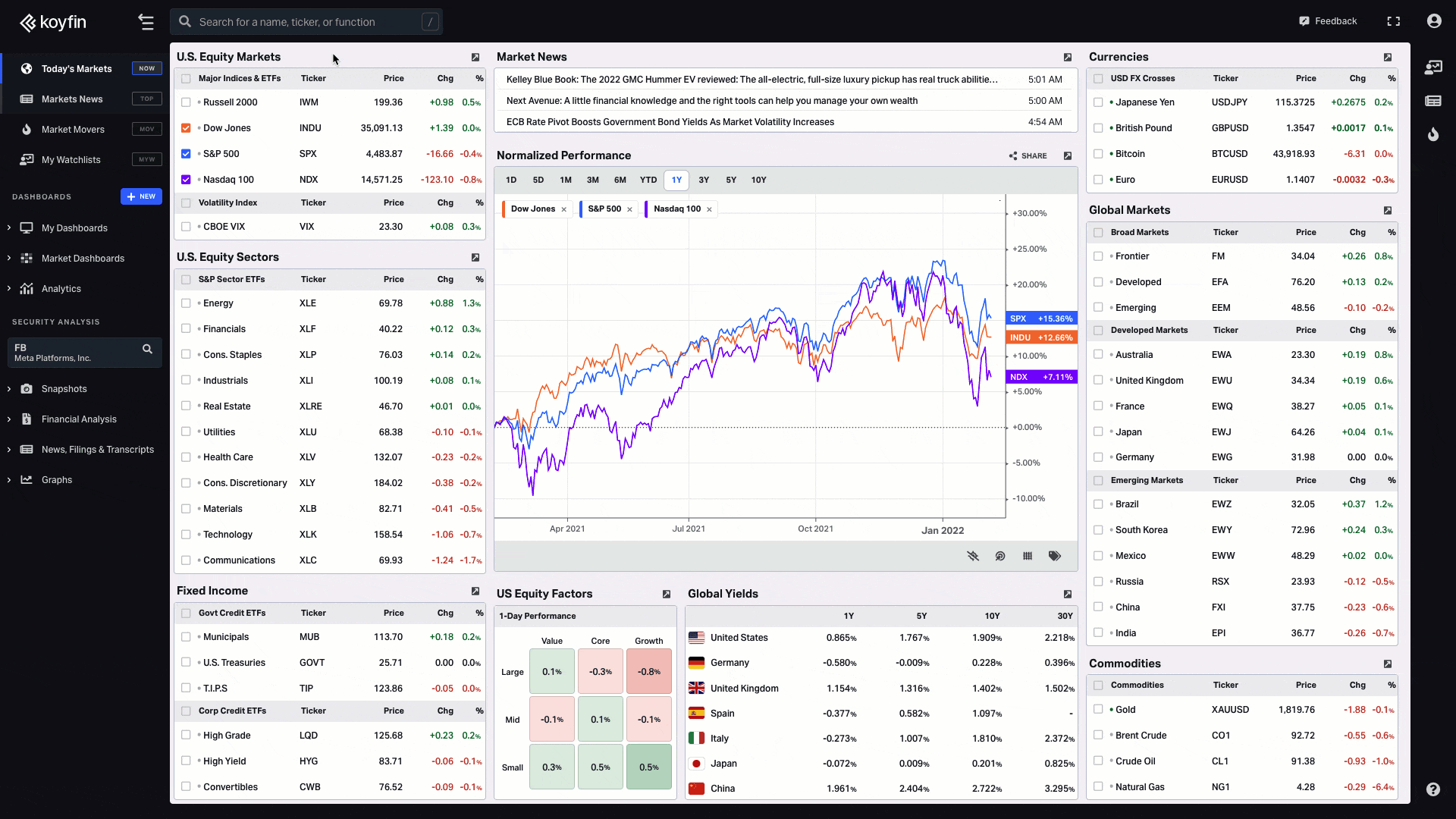 Filtering news selections at Koyfin