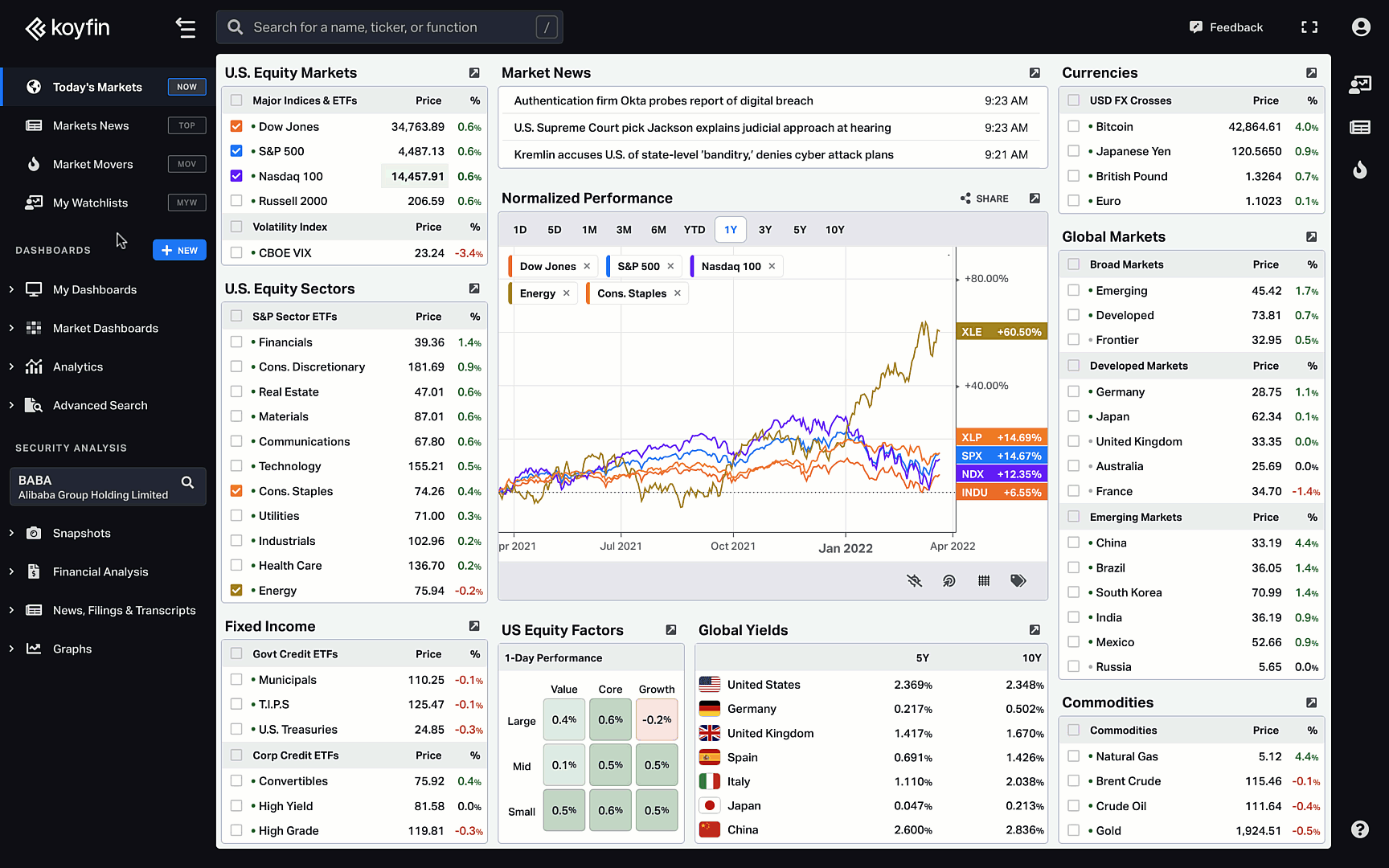 Transcripts search page at Koyfin