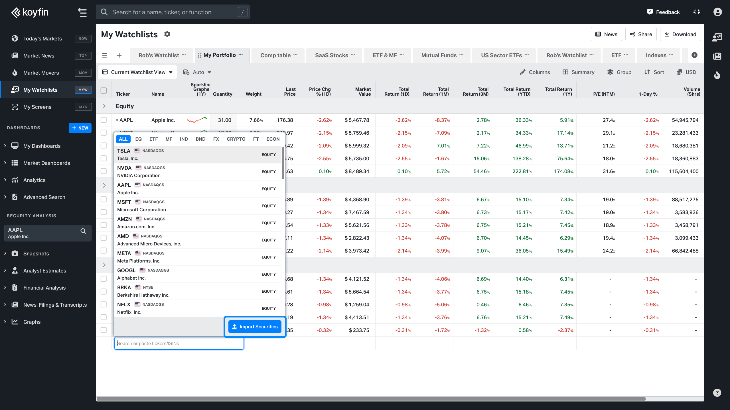 Importing Tickers on Koyfin