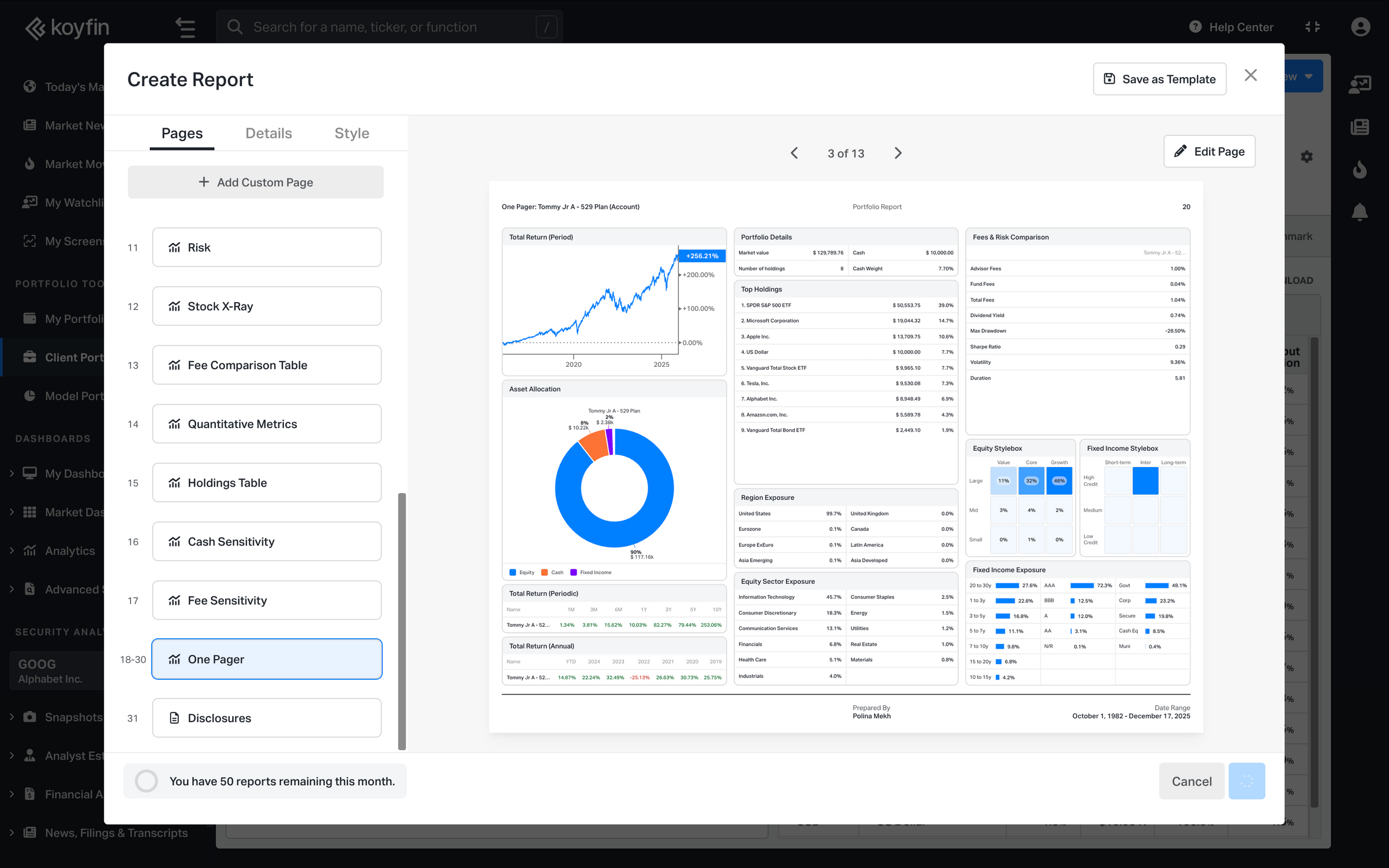 v3.76: One Pager Reports