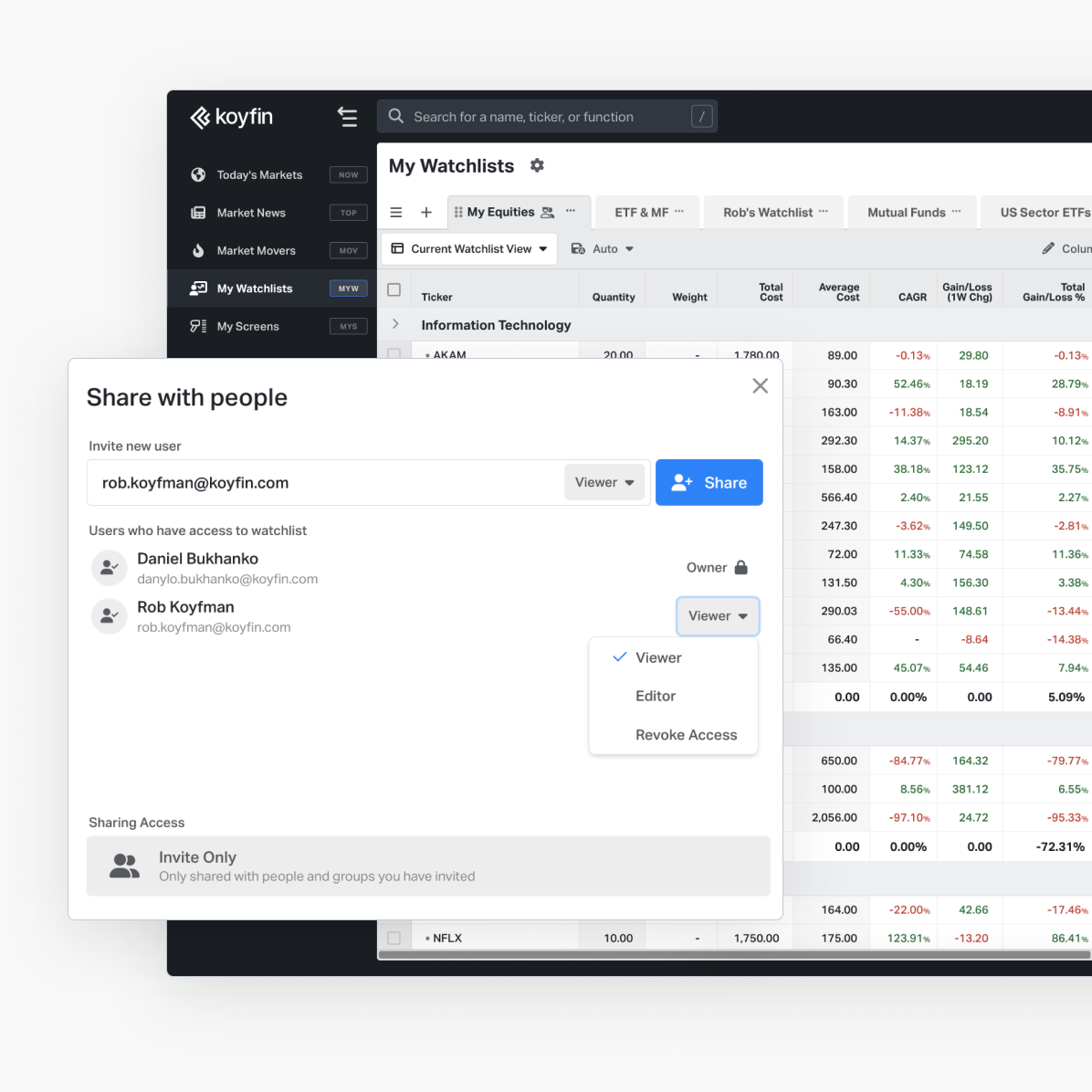 Powerful customizable watchlists - Koyfin